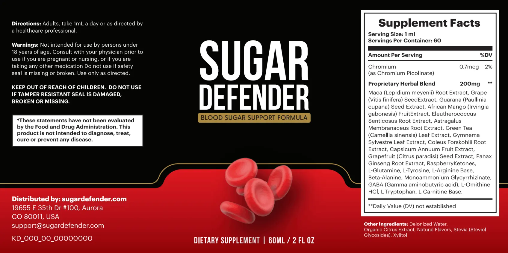 Sugar defender Ingredient label